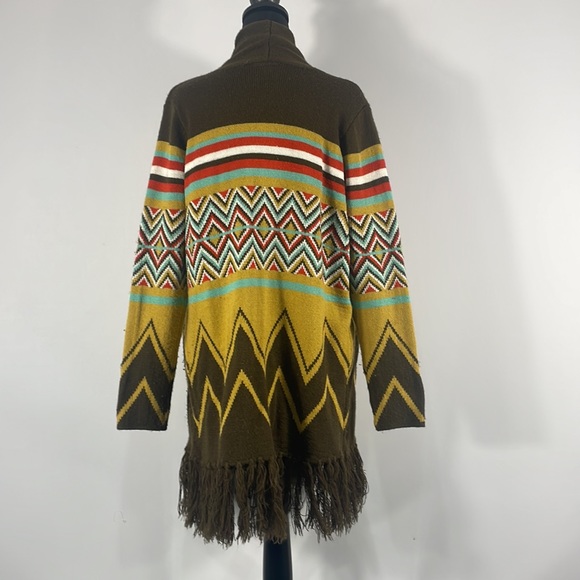 Hot & Delicious Sante Fe Cardigan, M/L, Sweater, open front, Fringe, Brown multi - Picture 3 of 10